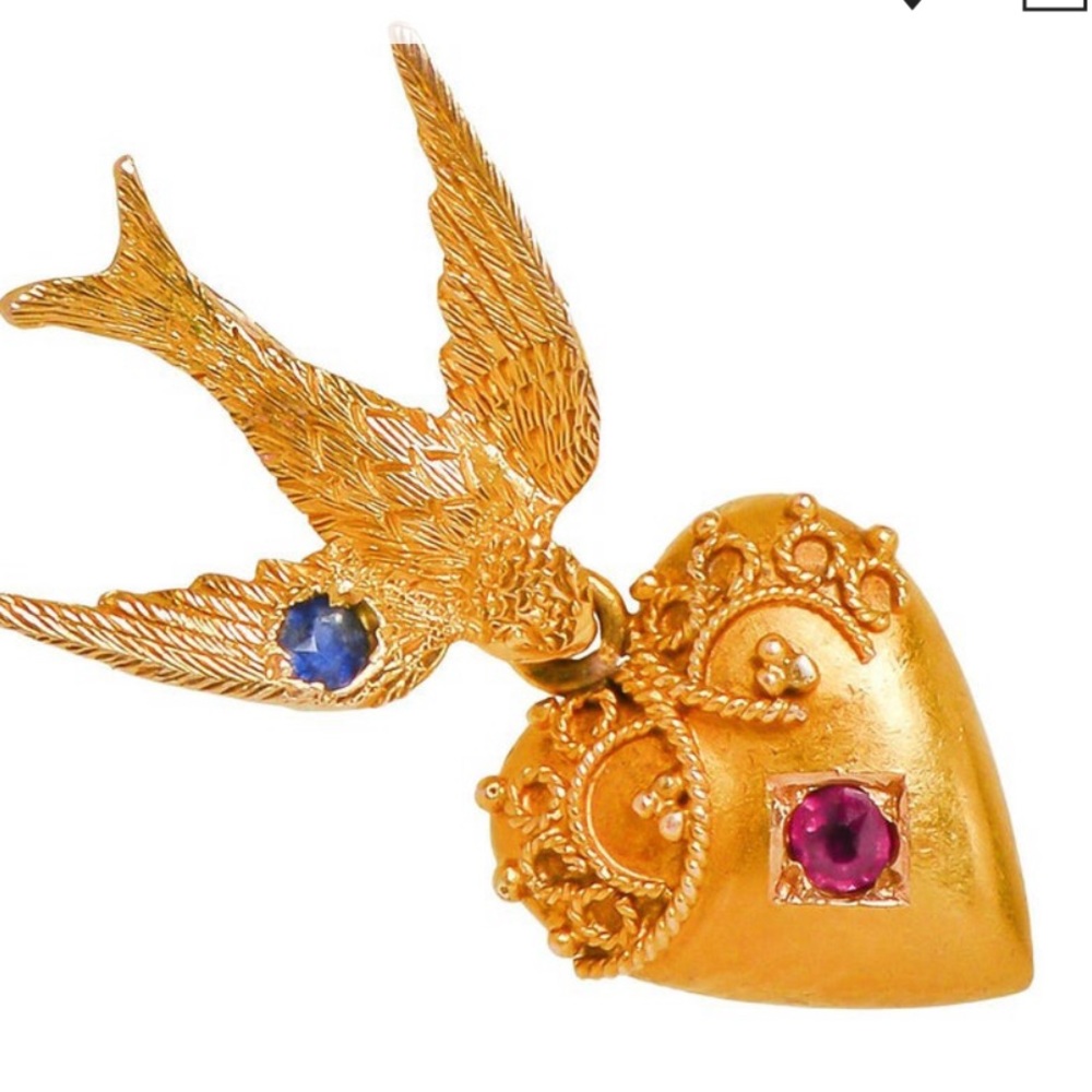 Victorian Heart and Swallow 18k pendant